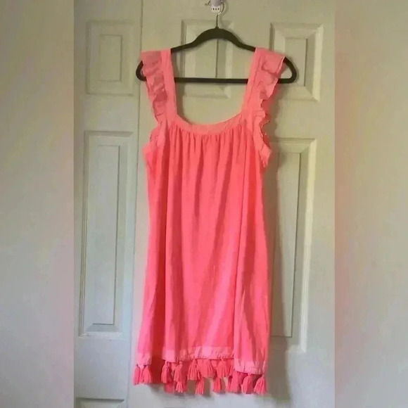 Vineyard Vines Ruffle & Tassle Trim Mini dress Cover up  in Neon Rosa Size Small - Picture 6 of 8